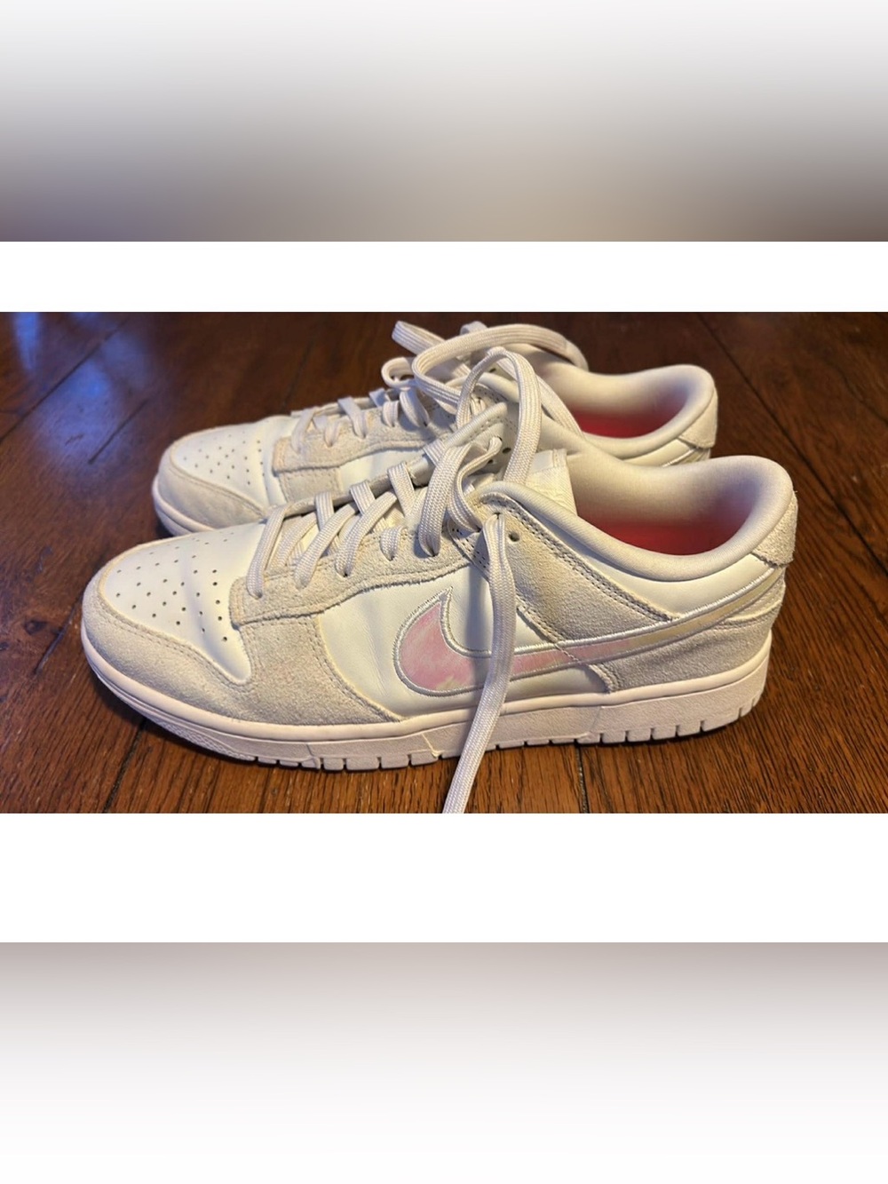 Nike Dunk Low Women's in Sail with Pink Swoosh